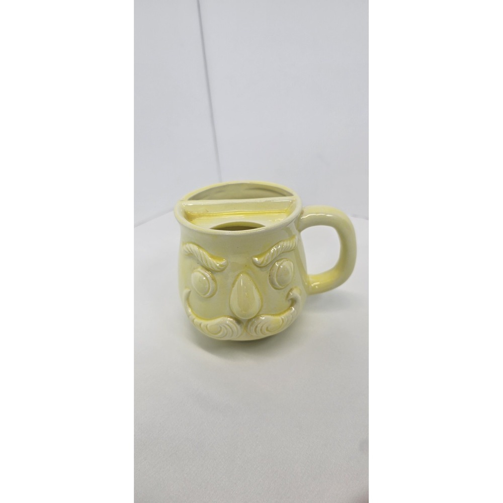 Ceramic Mustache Face Shaving Mug with Brush Holder Opening Yellow Made In Japan